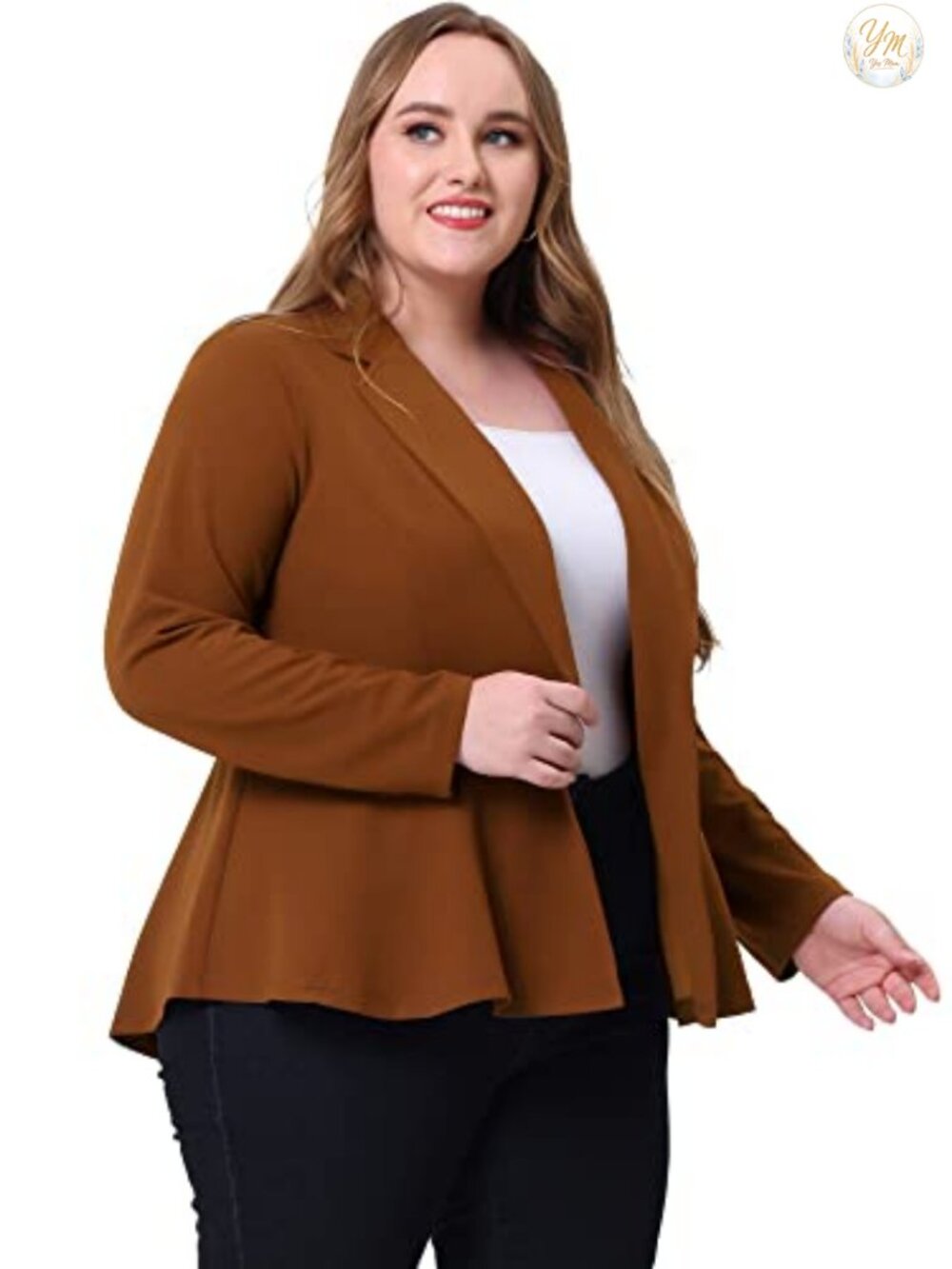 Plus Size Notch Panel Peplum Work Blazer Business Casual